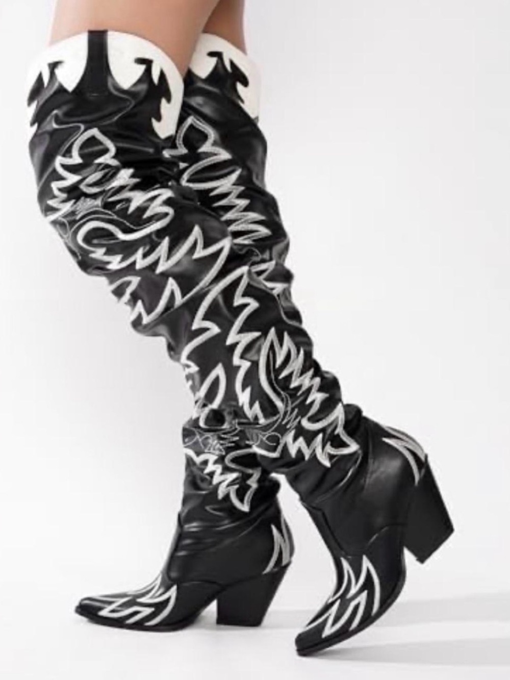 Western Over the Knee Black & White Contrast Scrunch Boots Sz 8 Costume Cosplay
